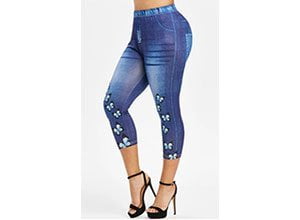 3D Denim Butterfly Print Capri Jeggings