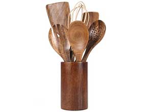 Wooden Cooking Utensils with Holder