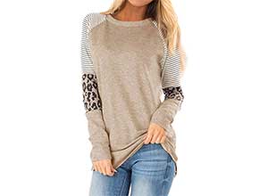 Women Crew Neck Long Sleeve Leopard Print Top