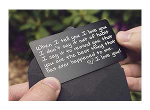 Engraved Aluminum Wallet Card Love Note