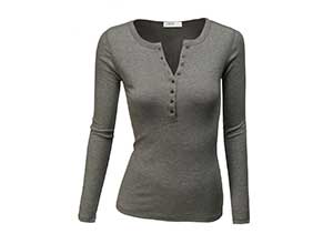 Womens Thermal Henley Long Sleeve Top