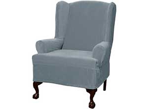 Wing Chair Stretch Slipcover Steel Blue