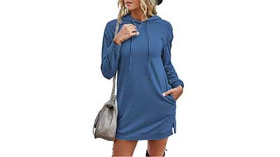 Long Pullover Hooded Dress Sweatshirt with Pockets