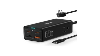 65W GaN III USB C Charging Hub with 2 Outlets