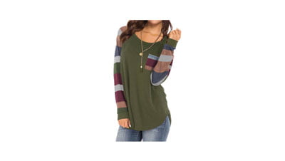 Round Neck Long Sleeves Color Block Tunic Shirt