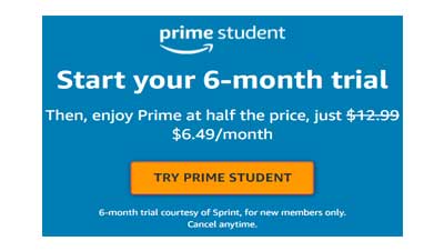 Student Offer 6 months free Prime membership