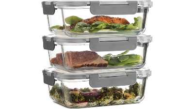 FineDine 35-oz Glass Meal Prep Container 3-Pcs