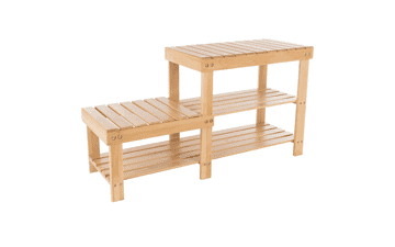 Natural Tier Bamboo Shoe Rack with Seats