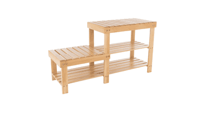 Natural Tier Bamboo Shoe Rack with Seats