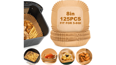 125Pcs Air Fryer Paper Liners, Non-Stick Disposable Parchment Paper for Microwave, Square (8IN)