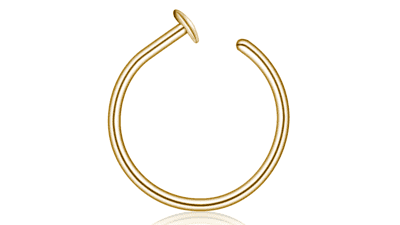 14k Gold Filled Small Thin Nose Ring Hoop for Women, Adjustable Nostril Piercing Jewelry