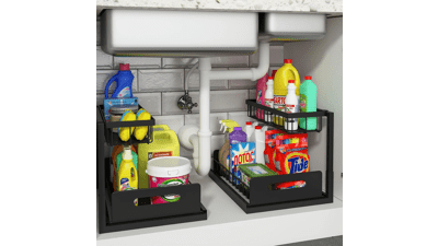 2 Pack Pull Out Cabinet Organizer Slide Out Sink Shelf