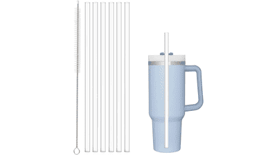 6 Pack Reusable Straw for Stanley 40 oz 30 oz Cup Tumbler - Clear Plastic with Cleaning Brush