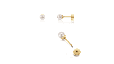 6mm Pearl Stud Earrings Flat Screw Back - Hypoallergenic 316L Surgical Steel Piercing Jewelry