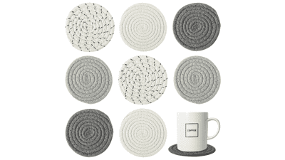 8 Pcs Absorbent Drink Coasters - Handmade BOHO Woven Coasters for Coffee Table - Heat-resistant Cotton Coasters for Cups - Housewarming Gift
