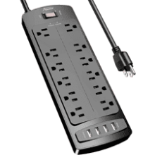 ALESTOR Power Strip Surge Protector with 12 Outlets and 4 USB Ports, 6ft Extension Cord, 2700 Joules, ETL Listed - Black