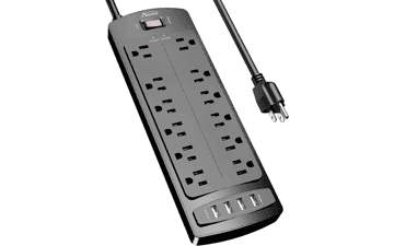 ALESTOR Power Strip Surge Protector with 12 Outlets and 4 USB Ports, 6ft Extension Cord, 2700 Joules, ETL Listed - Black