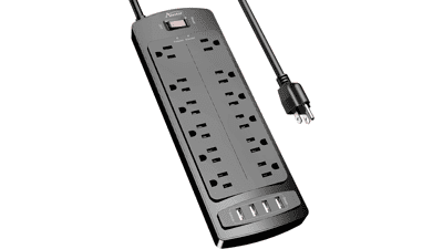 ALESTOR Power Strip Surge Protector with 12 Outlets and 4 USB Ports, 6ft Extension Cord, 2700 Joules, ETL Listed - Black