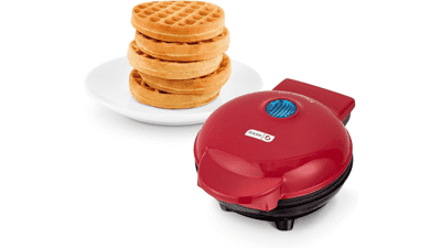 DASH Mini Maker - Individual Waffles, Hash Browns, Keto Chaffles - Easy to Clean, Non-Stick Surfaces - 4 Inch - Red
