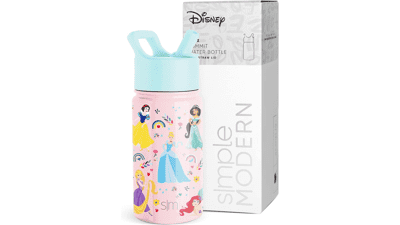 Disney Princesses Kids Water Bottle with Straw Lid | Insulated Stainless Steel Cup for Girls | Summit Collection | 14oz, Princess Rainbows