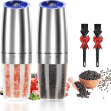 Electric Salt and Pepper Grinder Set, Adjustable Coarseness, Automatic Mill with Blue LED Light, One Hand Operated - Sliver 2 Pack