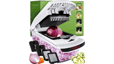 Fullstar Vegetable Chopper - Spiralizer Slicer - Onion Chopper with Container - Pro Food Cutter (4 in 1, White)