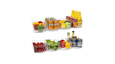 HOOJO Refrigerator Organizer Bins - 8pcs Clear Plastic Bins For Fridge, Freezer, Kitchen Cabinet, Pantry Organization
