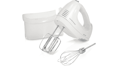 Hamilton Beach 6-Speed Hand Mixer with Whisk, Beaters, Storage Case - White