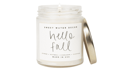 Hello Fall Candle | Cinnamon, Apples, and Clove Autumn Scented Soy Candles for Home | 9oz Clear Jar, 40 Hour Burn Time