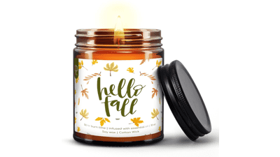 Hello Fall Pumpkin Scent Candle - Fall Decor Indoor - Autumn Candles - Fall Scented Candles for Halloween Thanksgiving - Home Spice Candle Pumpkin Soy Candles