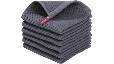 Homaxy Cotton Waffle Weave Kitchen Dish Cloths, Soft Absorbent Quick Drying Towels, 6-Pack, Dark Grey
