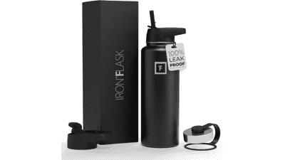 IRON °FLASK 40 Oz Sports Water Bottle - 3 Lids, Leak Proof - Stainless Steel Gym & Sport Bottles for Men, Women & Kids - Double Walled, Insulated Thermos