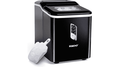 Igloo Automatic Ice Maker - Self-Cleaning - Countertop Size - 26 Pounds in 24 Hours - 9 Large or Small Ice Cubes in 7 Minutes - LED Control Panel - Scoop Included - Black