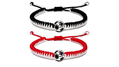 MANYC Soccer Bracelets - Stylish Accessories for Soccer Fans, Team Spirit Gifts for Boys, Girls 8-12, Game Decor (Black and Red 2PCS)