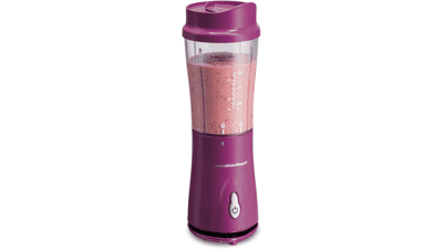 Portable Blender for Shakes and Smoothies with 14 Oz BPA Free Travel Cup and Lid, Stainless Steel Blades for Powerful Blending - Raspberry