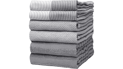 Premium Kitchen Hand Towels 6 Pack Large Cotton Dish Flat Terry Highly Absorbent Tea Towels Set Gray