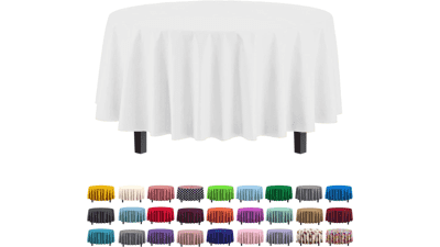 Premium Plastic Tablecloth - 12-Pack, 84in. Round, White