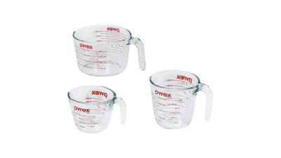 Pyrex Glass Measuring Cup Set - 3 Piece, 1-Cup, 2-Cup, and 4-Cup, Tempered Glass, Dishwasher, Freezer, Microwave, Oven Safe