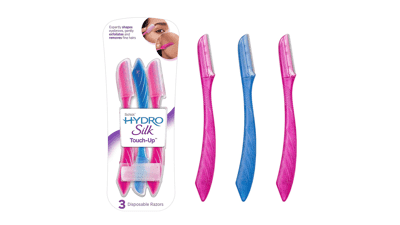 Schick Hydro Silk Touch-Up Exfoliating Dermaplaning Tool - Face & Eyebrow Razor with Precision Cover - 3 Count