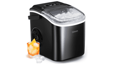 Silonn Countertop Ice Maker - 9 Cubes in 6 Mins - 26lbs in 24Hrs - Self-Cleaning - Ice Scoop and Basket - 2 Sizes of Bullet Ice - Home Kitchen Office Bar Party - Black