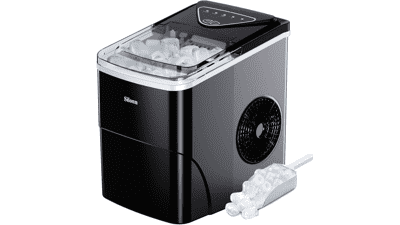 Silonn Ice Maker Countertop, 9 Cubes in 6 Mins, 26lbs in 24Hrs, Self-Cleaning with Ice Scoop and Basket, 2 Sizes of Bullet Ice for Home Kitchen Office Bar Party
