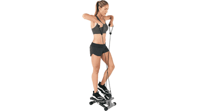 Sunny Health & Fitness Mini Stepper with Resistance Bands and Digital Monitor