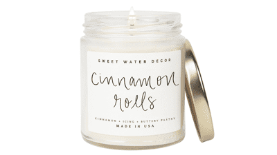 Sweet Water Decor Cinnamon Roll Candle | Fall Scented Candles for Home | 9oz Clear Jar, 40 Hour Burn Time | Non-Toxic | Made in the USA