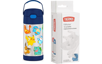 THERMOS FUNTAINER 12oz Stainless Steel Vacuum Insulated Kids Straw Bottle - Pokemon & Replacement Straws - Clear