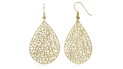 Teardrop Earrings, 14K Gold Plated Dangle Earrings, Handmade Filigree Earrings for Women