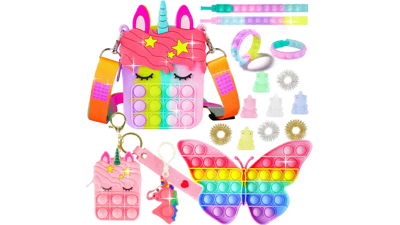 Unicorn Rainbow Pop Purse Pack Toy - Small Mini Little Keychain for Toddler Kids Girl - Birthday Gifts, Christmas Stocking Stuffers