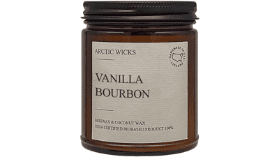 Vanilla Bourbon Handmade Scented Coconut Beeswax Candles 9oz Amber Jar