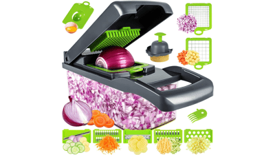 Vegetable Chopper - Pro Onion Chopper - Multifunctional 13 in 1 Food Chopper - Kitchen Vegetable Slicer Dicer Cutter - Veggie Chopper With 8 Blades - Carrot and Garlic Chopper (Gray)