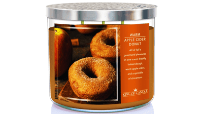 Warm Apple Cider Donut + Cinnamon Sugar Fall Candles - Large 3 Wick, Highly Scented - Strong Soy Candles for Fall Home Decor + Luxury Gifts - USA Made, Big 14 oz, Fall Fragrance