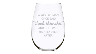 Wise Woman Stemless Wine Glass - 17 Ounces, Gag Gifts for Women, Funny Christmas Gift, Laser Engraved Tumbler for Ladies